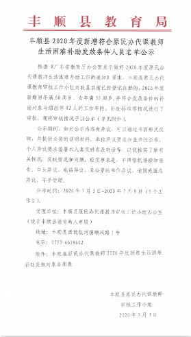 新增!丰顺2020年原民办代课教师补助名单来了,每月可领50-800元