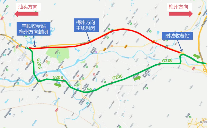 注意绕行!汕梅高速丰顺至附城双向即将交替施工,附绕行路线