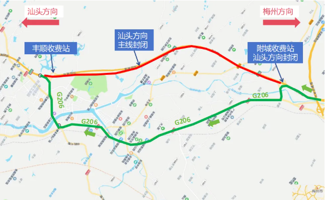 注意绕行!汕梅高速丰顺至附城双向即将交替施工,附绕行路线