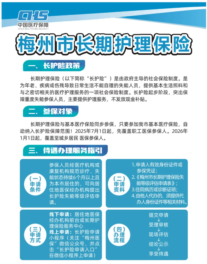 梅州市长期护理保险来了！参保范围、申请流程、待遇标准都在这